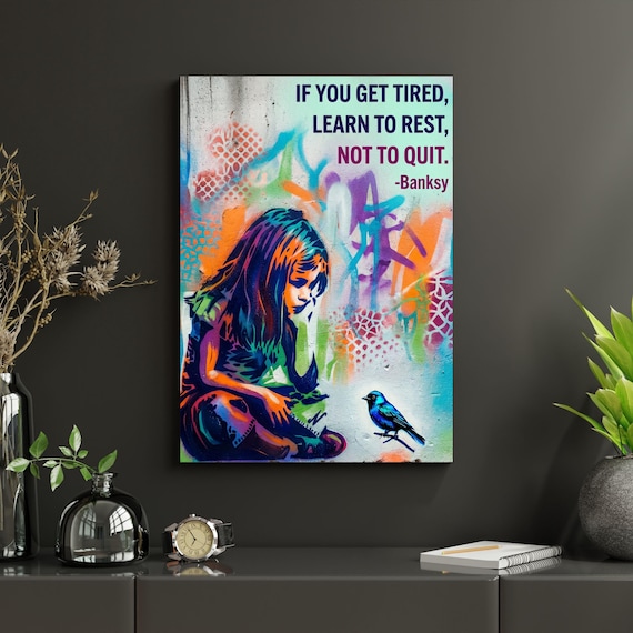 Banksy Girl and Bird Canvas Print – Motivational Graffiti Street Art Wall Decor