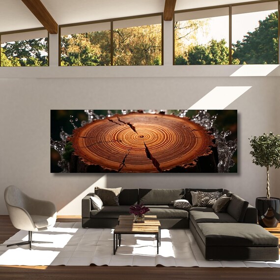 Panoramic Tree Rings Canvas Wall Art Elegant Natural Wall Art Great Design Solution for Echo Tree Ring Print of stump, Tree ring Canvas art