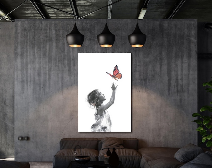 Butterfly Girl Canvas Art, Banksy Street Art, Graffiti Wall Decor