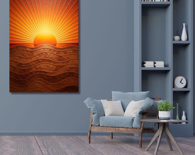 Boho sunset Digital Download,Burn orange poster, Retro brown wall art, Abstract sun and sea print, decor, Gift for retro girl Autumn art