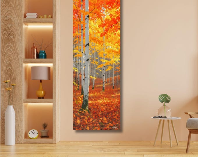 Long Narrow Canvas Wall Art Vertical Nature Print Tall Modern Tree or Mountain Wall Decor for Hallway, Entryway or Small Space Styling Print