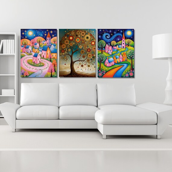 Set of 3 Gustav Klimt Canvas Wall Art Klimt Print, Klimt Canvas Poster, Gustav Klimt Poster, Klimt Exhibition Flower Garden Flower Market