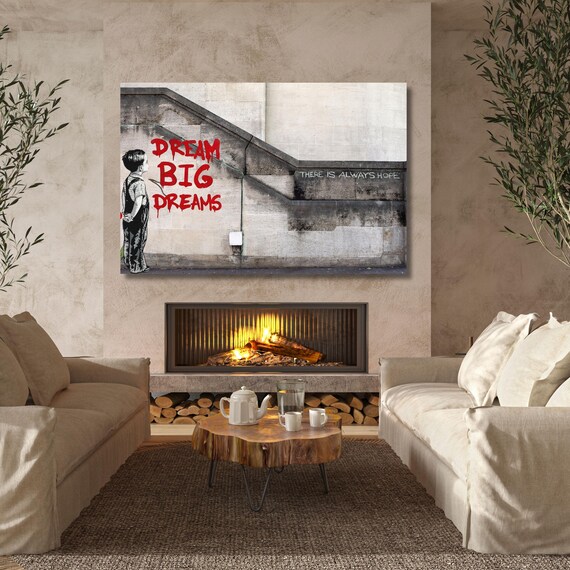 Banksy Dream Big Dreams Canvas Wall Art Graffiti Street Art Print Banksy Style Modern Wall Decor for Living Room Bedroom or Office Gift Fans