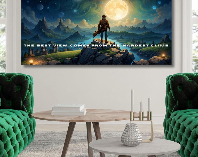 Motivational Sunset Climb Canvas Wall Art: Office Decor, Entrepreneurial Quote