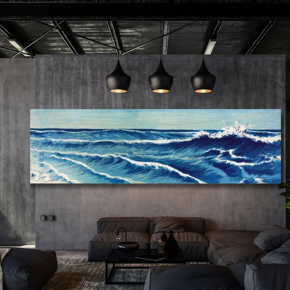 Panoramic Calm Ocean Waves Canvas Wall Art Japanese Wave Painting Japanese Print  Abstract Art Print Minimalist Wall Art Uehara Konen Canvas