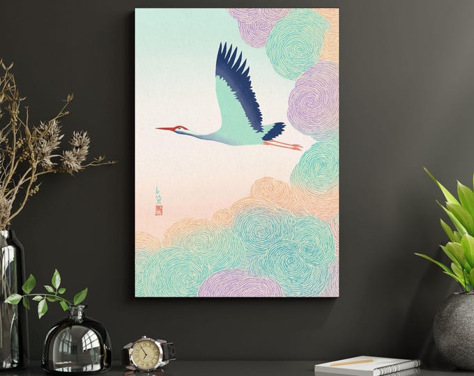 Japanese Art Crane Canvas Wall Art – Traditional Oriental Nature Print Decor