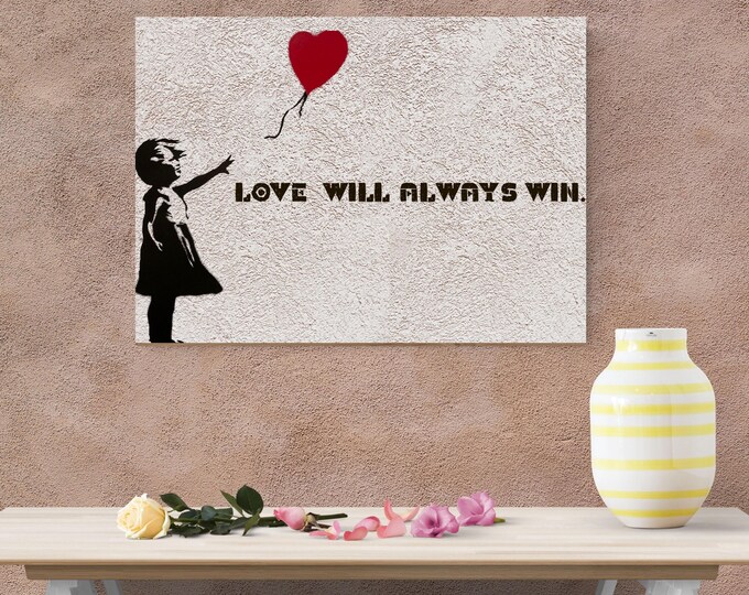 Banksy Girl Heart Balloon Canvas Art, Love Will Always Win Graffiti Poster