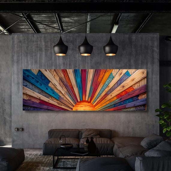 Abstract Sunset Canvas Art: Panoramic Boho Decor