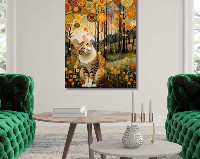 Gustav Klimt Cat Canvas Print: Flower Garden Wall Art