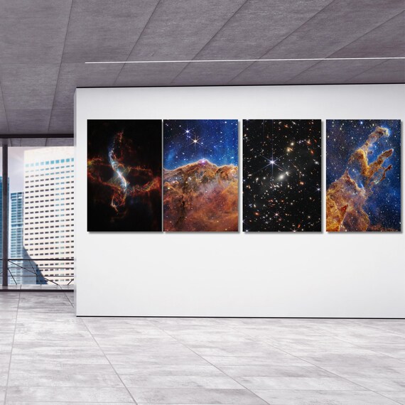 Set of 4 James Webb Canvas Wall Art NASA images SPACE poster Webbs First Images NIRCam Image Space Canvas Deep Field Images Space Poster Art
