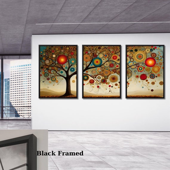 Set of 3 Tree Of Life Canvas Wall Art Klimt style Tree Of Life Boho Living room Wall Decor Maximalist, Nature Lover Stained Glass Effect