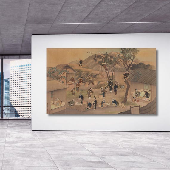 Khalili Collections A Composite Imaginary View of Japan Landscape Framed Canvas Print Rustic Wall Art,  Japan Wall Art Japan Living Room Art