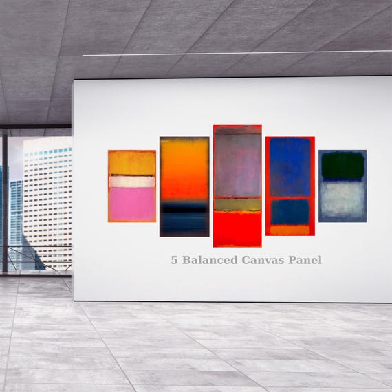 5 Piece Rothko Canvas Wall Art, Color Field Abstract Set, Large Multi Panel Abstract Painting, Modern Industrial Loft Decor