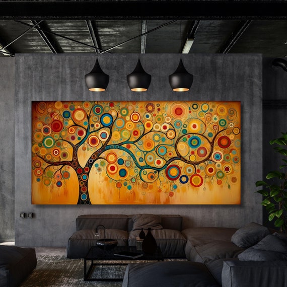 Gustav Klimt Style Tree of Life Canvas Wall Art Yggdrasil Painting,Klimt Canvas Poster,Gustav Klimt Poster, Klimt Exhibition Painting,Flower