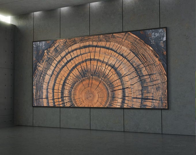 Tree Ring Canvas Wall Art – Natural Wood Texture Abstract Modern Decor