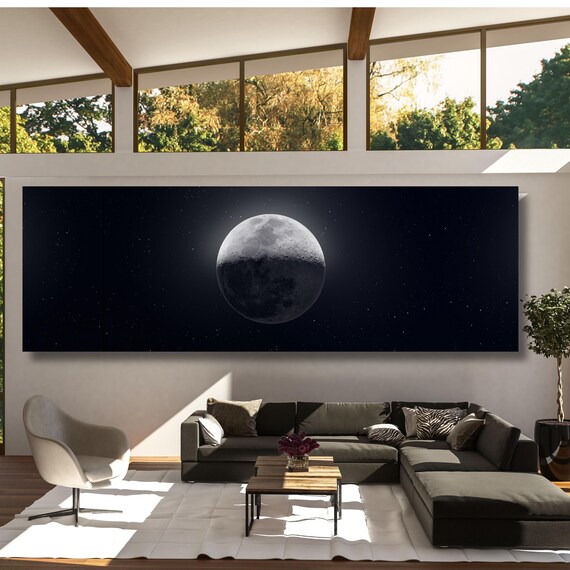 Panoramic Moon Canvas Art: NASA Full Moon Poster, Space Print