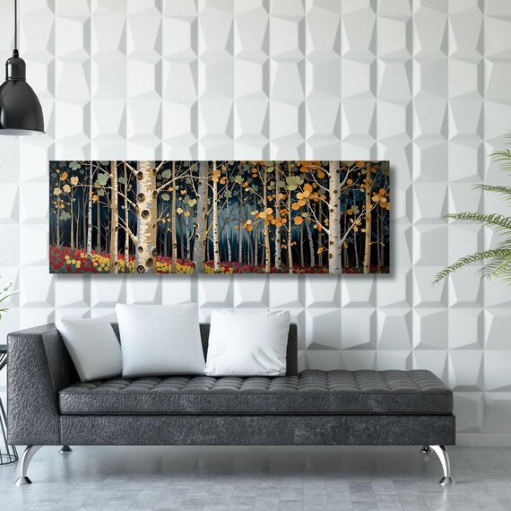 Klimt Style Birch Tree Canvas Wall Art: Yggdrasil Celtic Decor