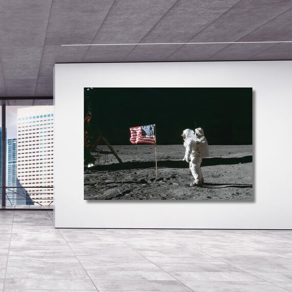 Astronaut American Flag on Moon, NASA Canvas Wall Art
