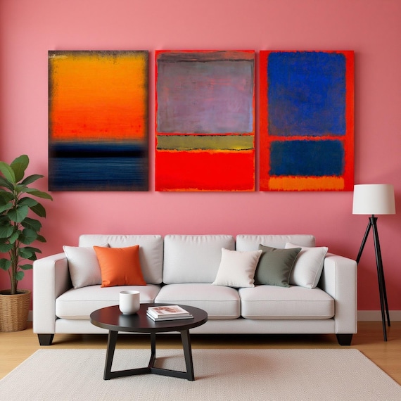 Set of 3 Rothko Style Abstract Canvas Prints: Minimalism Painting