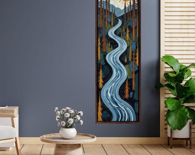 Long Narrow Canvas Wall Art Vertical Nature Print Tall Modern Tree or Mountain Wall Decor for Hallway, Entryway or Small Space Styling Print