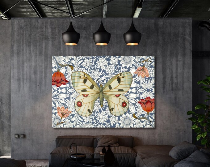 William Morris Butterfly Canvas Art, Vintage Floral Exhibition Poster