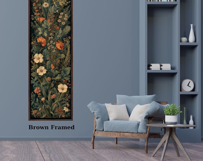 Framed Wildflower Canvas Wall Art Nature Print Tall Modern Wall Decor for Hallway, Entryway or Small Space Styling Print Long Narrow art