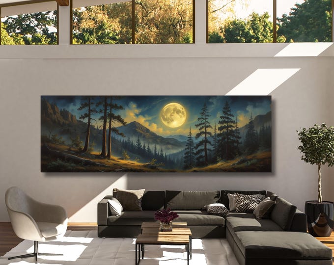 Night Moody Wild Flowers Canvas, Framed Canvas Print, Above Bed Art, Dark Floral Paintingt,Boho Minimal Panoramic Thought Provoking Wall Art