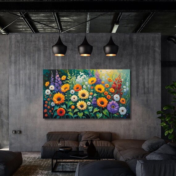 Klimt Style Flower Garden Canvas Wall Art – Colorful Botanical Print – Nature Inspired Bedroom or Living Room Wall Decor Ready to Hang art
