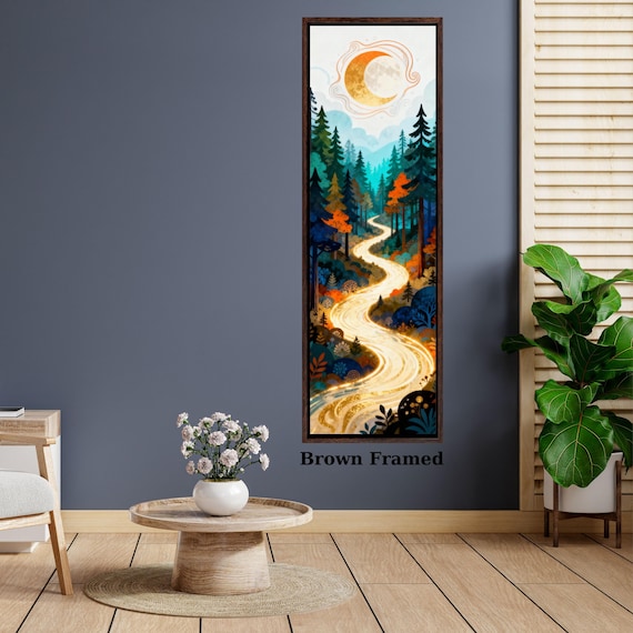 Long Narrow Canvas Wall Art Vertical Nature Print Tall Modern Tree or Mountain Wall Decor for Hallway, Entryway or Small Space Styling Print