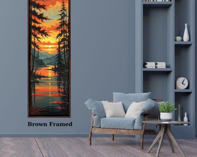 Long Narrow Canvas Wall Art Vertical Nature Print Tall Modern sun Tree or Mountain Wall Decor for Hallway,Entryway Small Space Styling Print