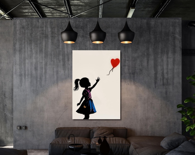 Banksy Girl Balloon Canvas Wall Art, Graffiti Street Art Print, Urban Decor
