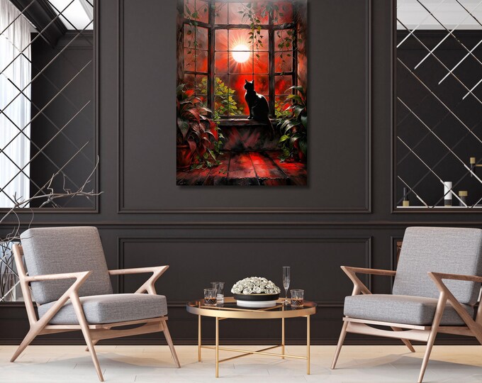 Cat Open Window Henri Matisse Style Canvas Wall Art (Digital Download)