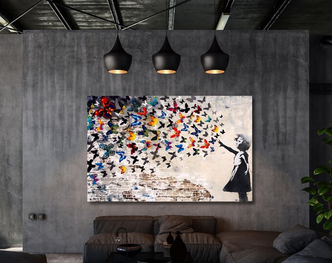 Banksy Butterfly Girl Canvas Art, Graffiti Street Art, Wall Hangings (Digital Download)