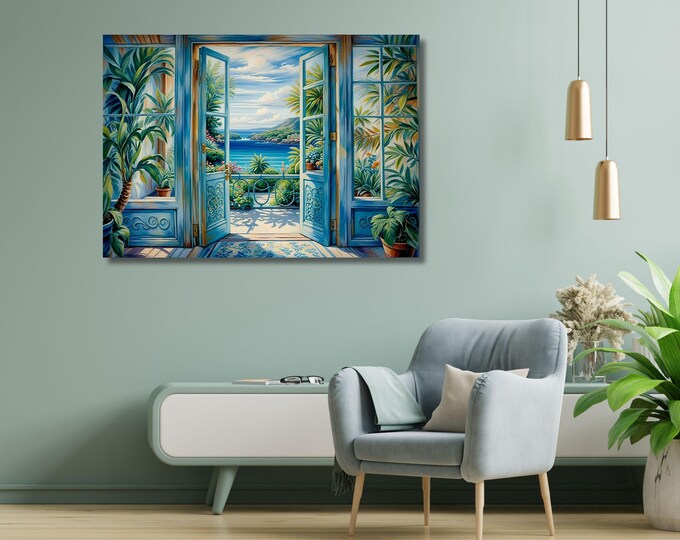 Matisse Style Open Window Canvas Art, Coastal View