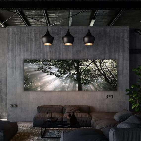 Forest Sun Rays Canvas Wall Art – Long Panoramic Nature Light Beams Decor