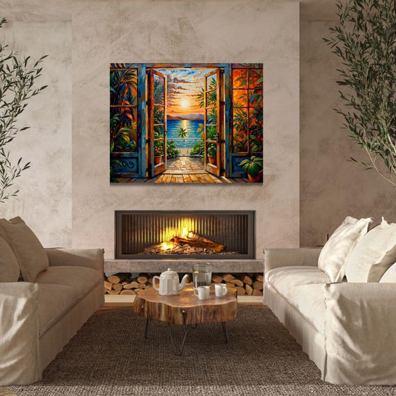 Open Window Henri Matisse Canvas Wall Art Henri Matisse Style Painting Sea Orange Matisse Window Canvas Coastal View Boats Exhibition Print