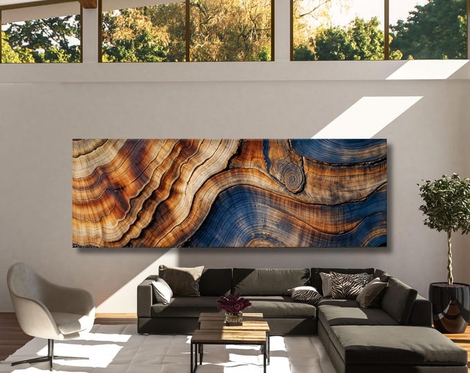 Panoramic Wood Grain Canvas, Warm Tone Tree Ring Wall Art