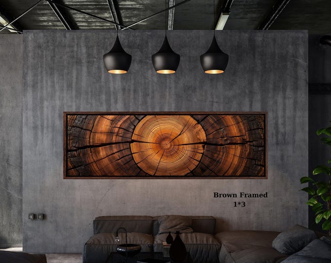 Panoramic Tree Rings Canvas Art, Elegant Natural Wood Print