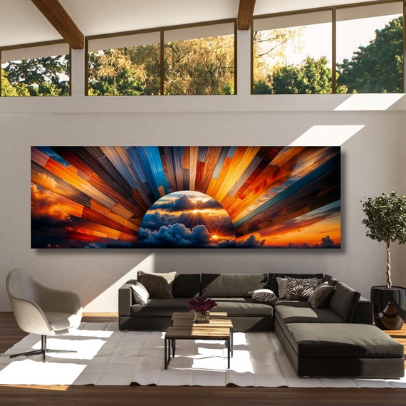 Sunrise Wood Look Wall Art Above Bed Decor Print Canvas Wood Long Sunlight Bedroom Wall Hanging Sunrise Sun Canvas Wall Office Print gift