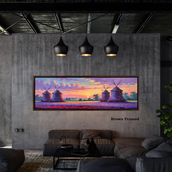 Panoramic Impressionist Haystacks Sunset Canvas Wall Art – Colorful Rural Landscape Oil Painting