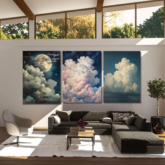 Set of 3 Dreamy Clouds Prints Cloud Poster, Minimalist Printable Wall Art, Japandi, Wall Art Over the Bed, Above Bed Decor, Bedroom Decor