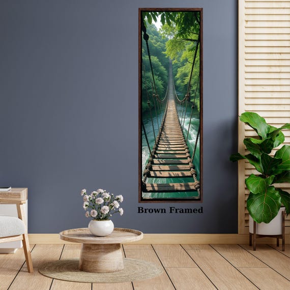 Long Narrow Canvas Wall Art Vertical Nature Print Tall Modern sun Tree or Mountain Wall Decor for Hallway,Wooden Bridge Print canvas