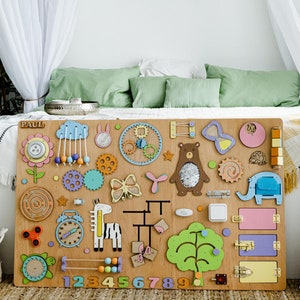 Tableau occupé personnalisé pour tout-petit de 1 ou 2 ans, tableaux d'activités sensorielles personnalisées Montessori, jouet éducatif pour enfants, cadeaux pour bébé garçon