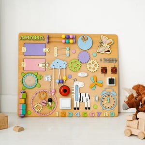 Busy Board 1 2 3 Year Old, Toddler Activity Board, 1st Birthday Gift, Large Montessori Busy Board, Sensory Toy for Kids, Baby Shower Gift