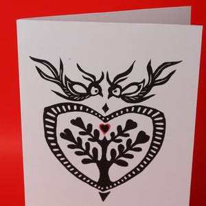 Carte Linogravure “Deux Oiseaux” (Two Birds) - Tirage original réalisé à la main - Deux couleurs - Hand printed linocut card