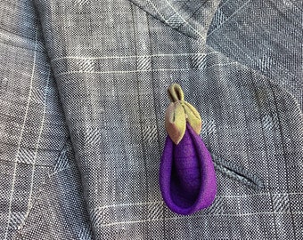 Lapel Pins Mens Lapel Pin Flower Eggplant Purple Boutonniere Boyfriend Gifts For Gay Men Eggplant Pin Aubergine Silk Kanzashi Brooch Custom