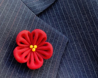 Lapel Pins Mens Lapel Pin Flower Lapel Pin Red Lapel Flower Red Boutonniere Kanzashi Brooch Groomsman Dad Gift For Men Wedding Suit Custom