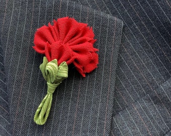 Wedding Lapel Pins Mens Lapel Pin Flower Red Carnation Red Boutonniere Kanzashi Brooch Groomsman Gifts For Men Dad Boardwalk Empire Custom