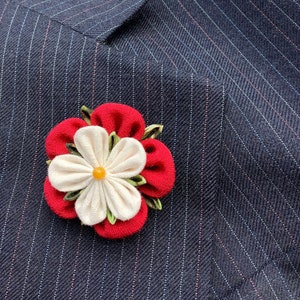 Mens Lapel Pin Flower Lapel Pin Red Lapel Flower Tudor Rose Kanzashi Brooch Custom Lapel Pin Men Wedding Boutonniere Groomsman Gift For Men