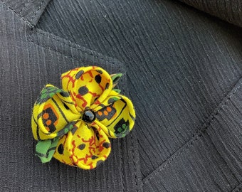 Yellow Lapel Flower Lapel Pins Mens Lapel Pin Flower Lapel Pin Kanzashi Brooch Custom African Boutonniere Husband Gift For Men Suit Pin